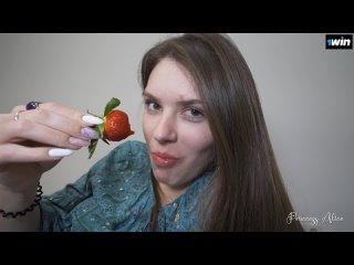 snacked on a strawberry and got fucked in the pussy until she moaned tenderly